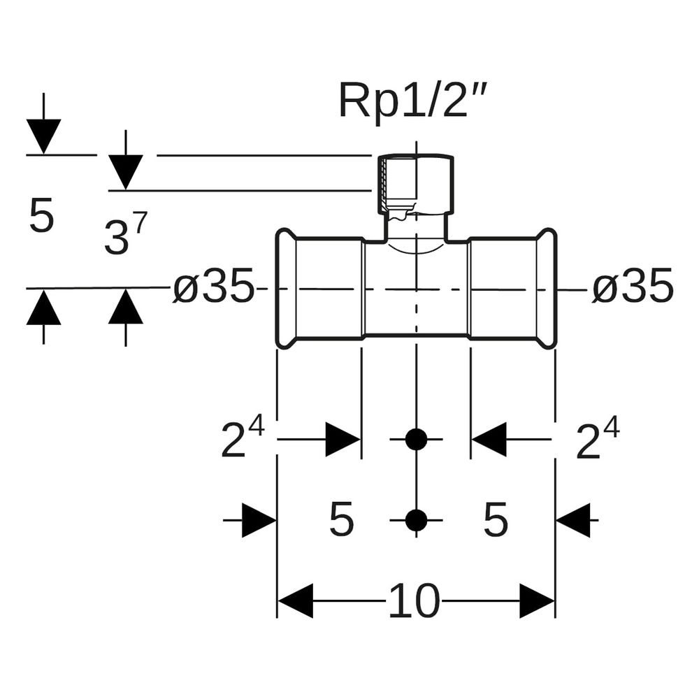 Geberit Mapress Edelstahl T-Stück mit Innengewinde D 35mm, Rp 1/2", D1 35mm... GEBERIT-31312 4024723313120 (Abb. 7)