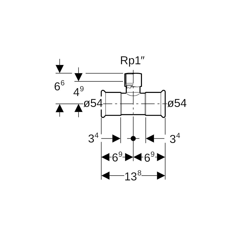 Geberit Mapress Edelstahl T-Stück mit Innengewinde d 54mm, Rp 1″, d1 54mm... GEBERIT-31322 4025410868961 (Abb. 5)