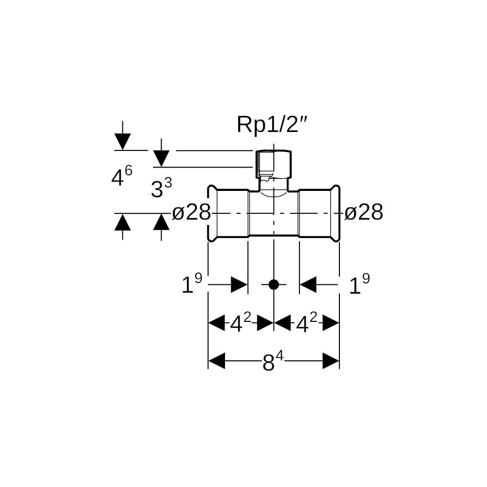 Geberit Mapress Edelstahl T-Stück mit Innengewinde, Gas, d 28mm, Rp 1/2", d1 28mm... GEBERIT-34057 4024723340577 (Abb. 5)