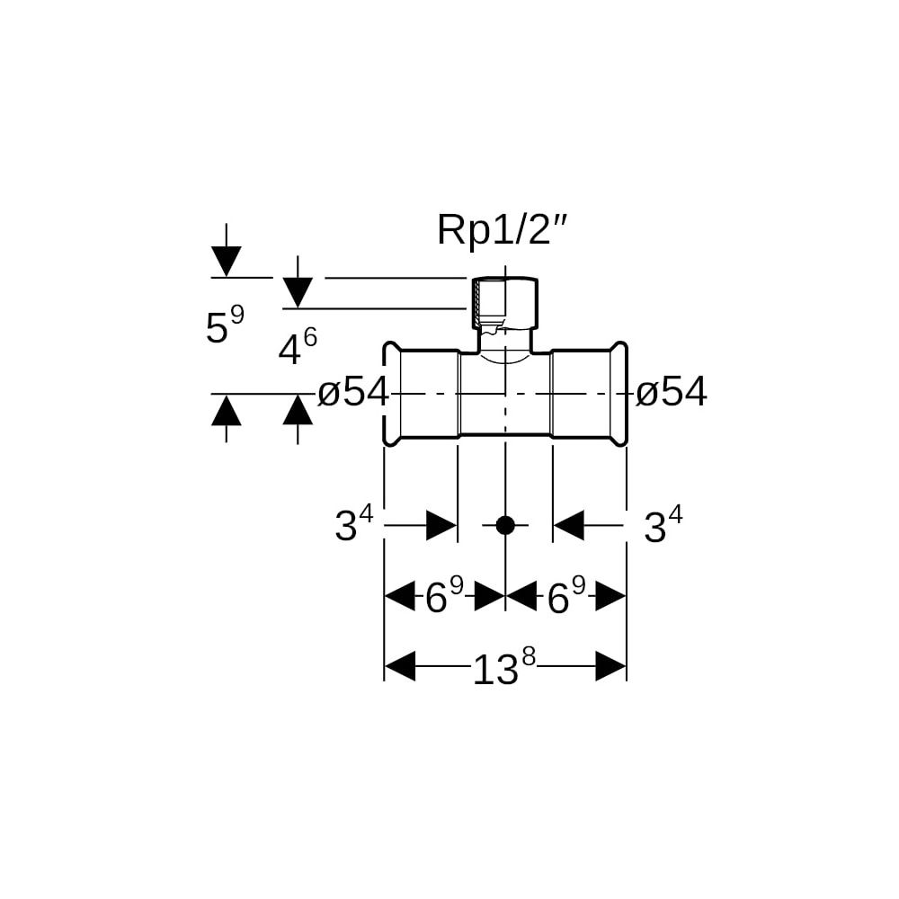 Geberit Mapress Edelstahl T-Stück mit Innengewinde LABS-frei, d 54mm, Rp 1/2", d1 54mm... GEBERIT-81320 4024723813200 (Abb. 5)