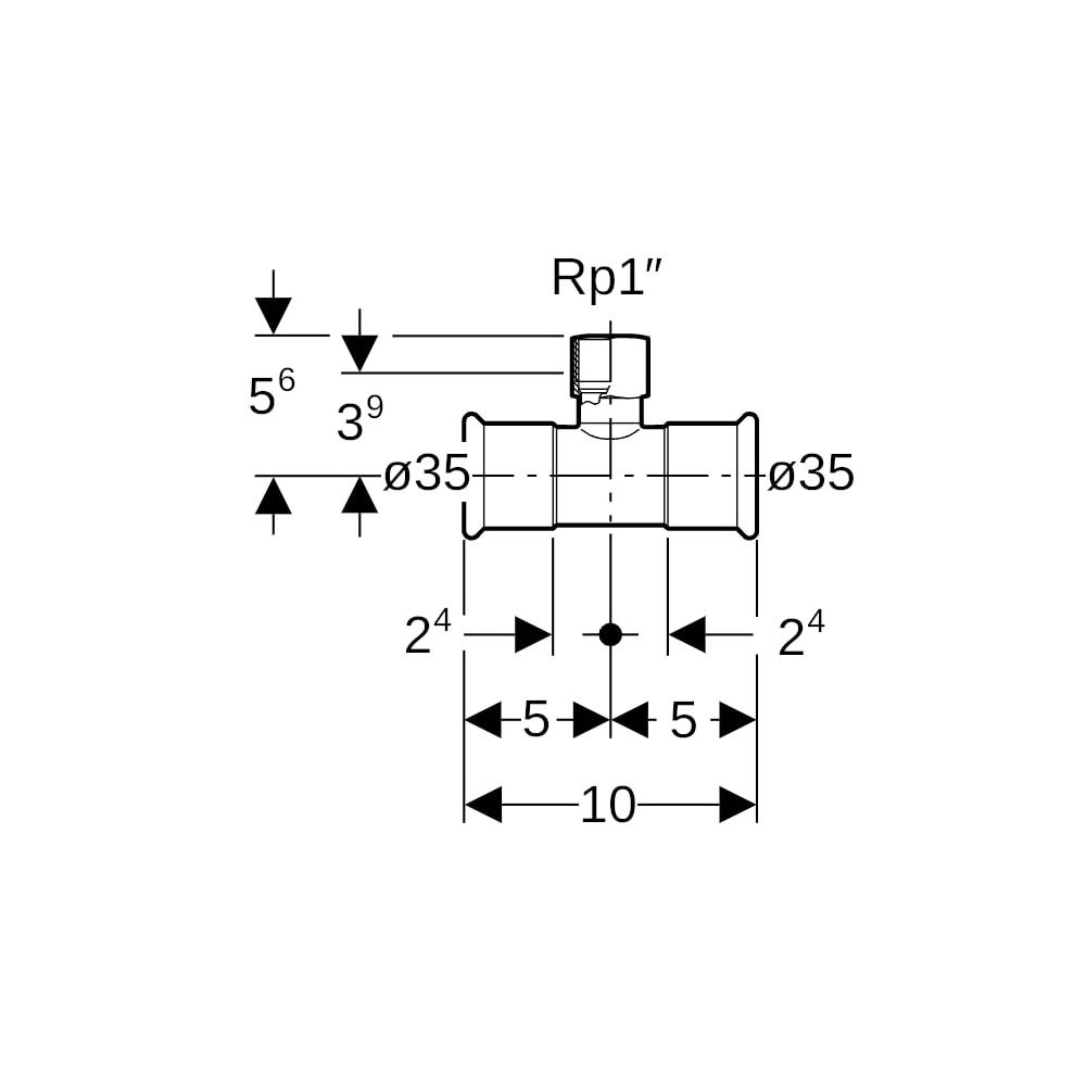 Geberit Mapress C-Stahl T-Stück mit Innengewinde, d 35mm, Rp 1", d1 35mm... GEBERIT-21314 4024723213147 (Abb. 5)