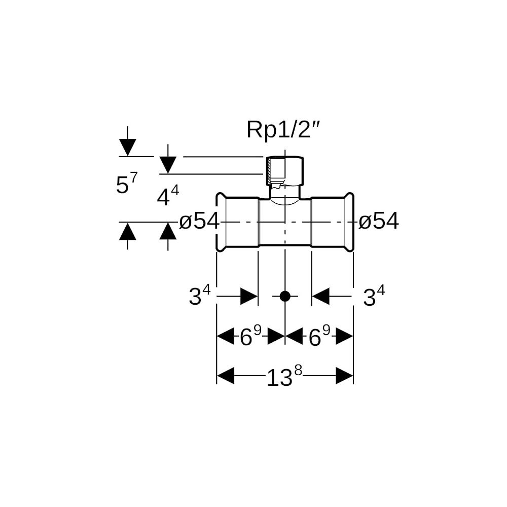 Geberit Mapress C-Stahl T-Stück mit Innengewinde, d 54mm, Rp 1/2", d1 54mm... GEBERIT-21320 4024723213208 (Abb. 5)