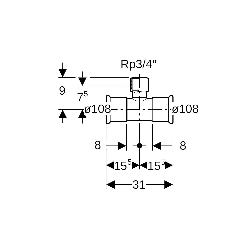 Geberit Mapress C-Stahl T-Stück mit Innengewinde Außendurchmesser 108mm... GEBERIT-21336 4024723213369 (Abb. 5)