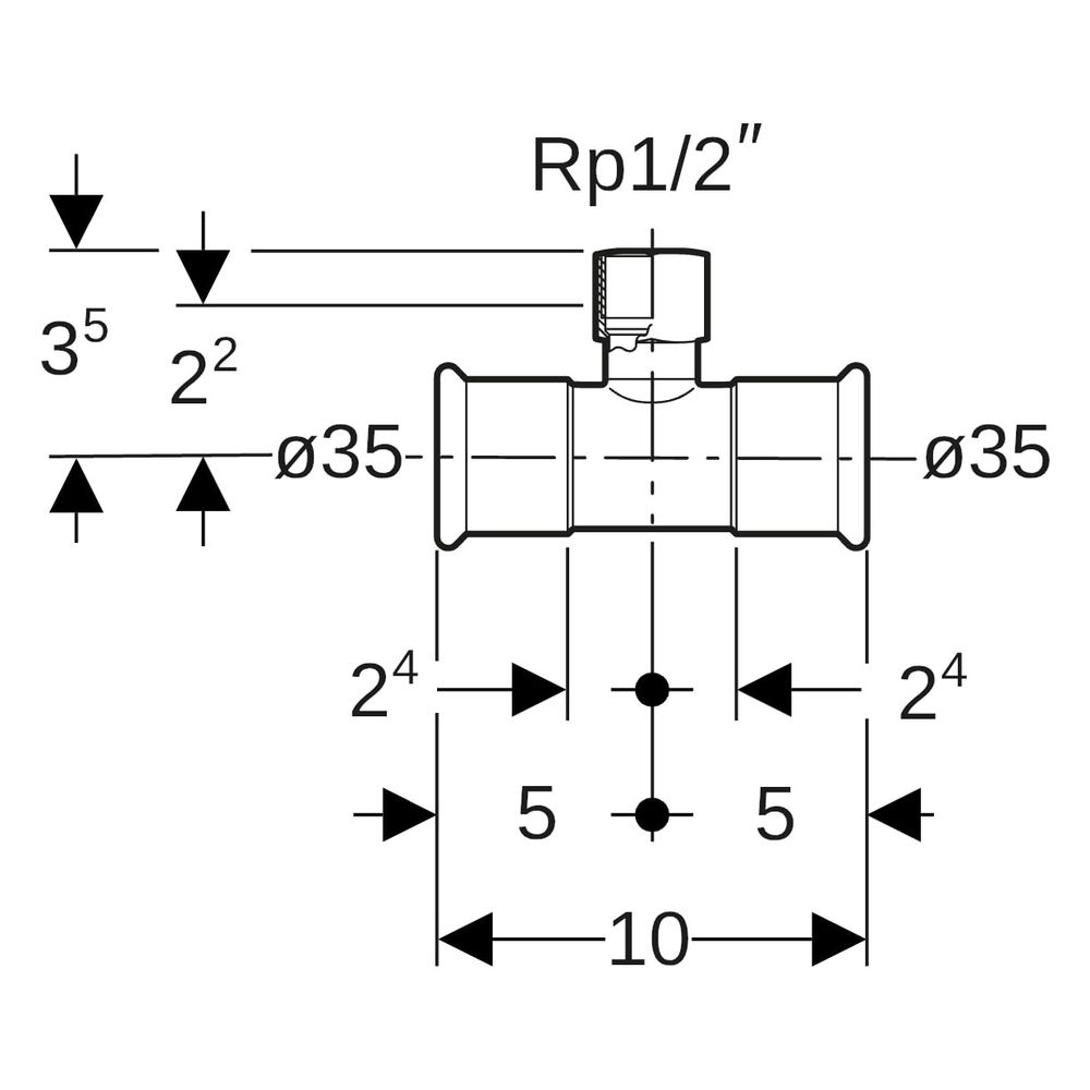 Geberit Mapress Kupfer T-Stück mit Innengewinde, D 35mm, Rp 1/2", D1 35mm, Rotguss bleif... GEBERIT-61362 4024723613626 (Abb. 7)