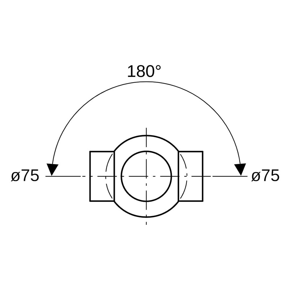 Geberit PE Kugelabzweig 88,5 Grad zweifach, Anschlüsse 180 Grad versetzt D 75mm, D1 ... GEBERIT-365275161 4025416027300 (Abb. 8)