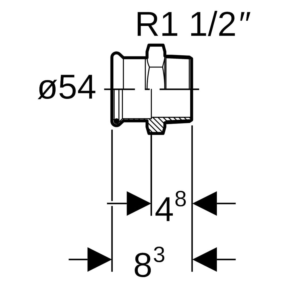 Geberit Mapress Edelstahl Übergang mit Außengewinde D 54mm, R 1 1/2", 31722... GEBERIT-31722 4024723317227 (Abb. 8)