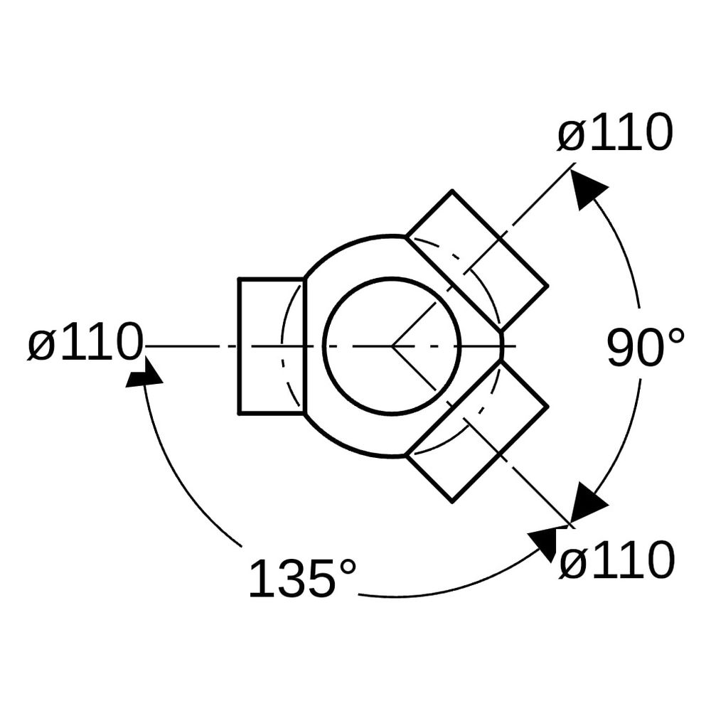 Geberit PE Kugelabzweig 88,5 Grad dreifach, Anschlüsse 135 Grad versetzt D 110mm, D1... GEBERIT-367600161 4025416031840 (Abb. 8)