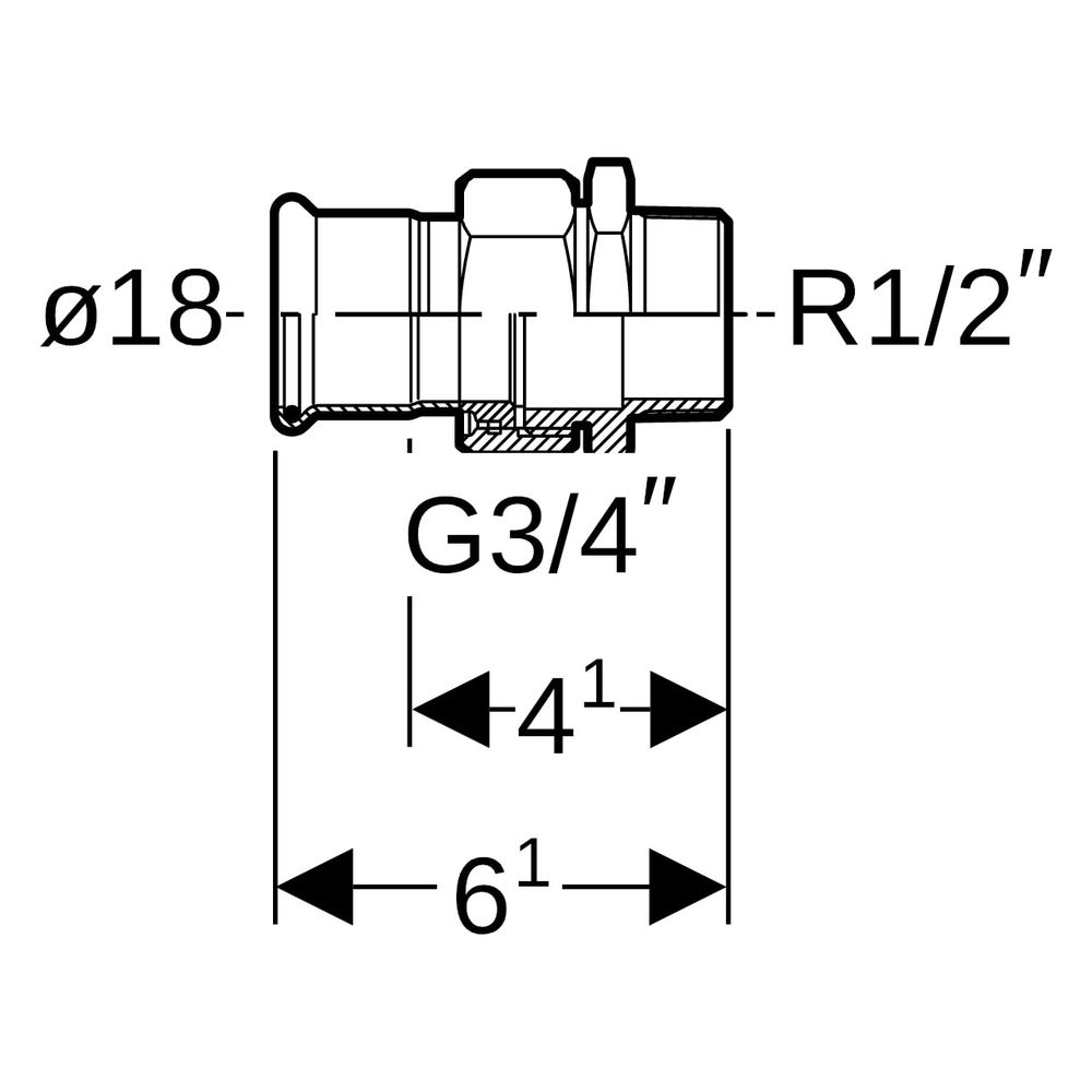 Geberit Mapress Kupfer Übergangsverschraubung mit Außengewinde, D 18mm, R 1/2", Rotguss ... GEBERIT-65533 4024723655336 (Abb. 7)