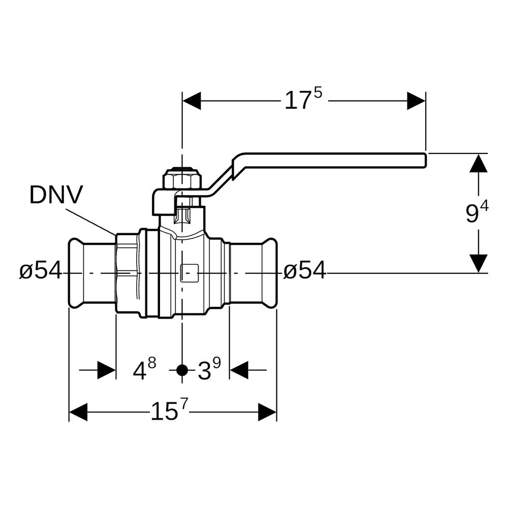 Geberit Mapress Kugelhahn NPW mit Betätigungshebel Außendurchmesser 54mm, 16 bar... GEBERIT-94928 4024723949282 (Abb. 7)