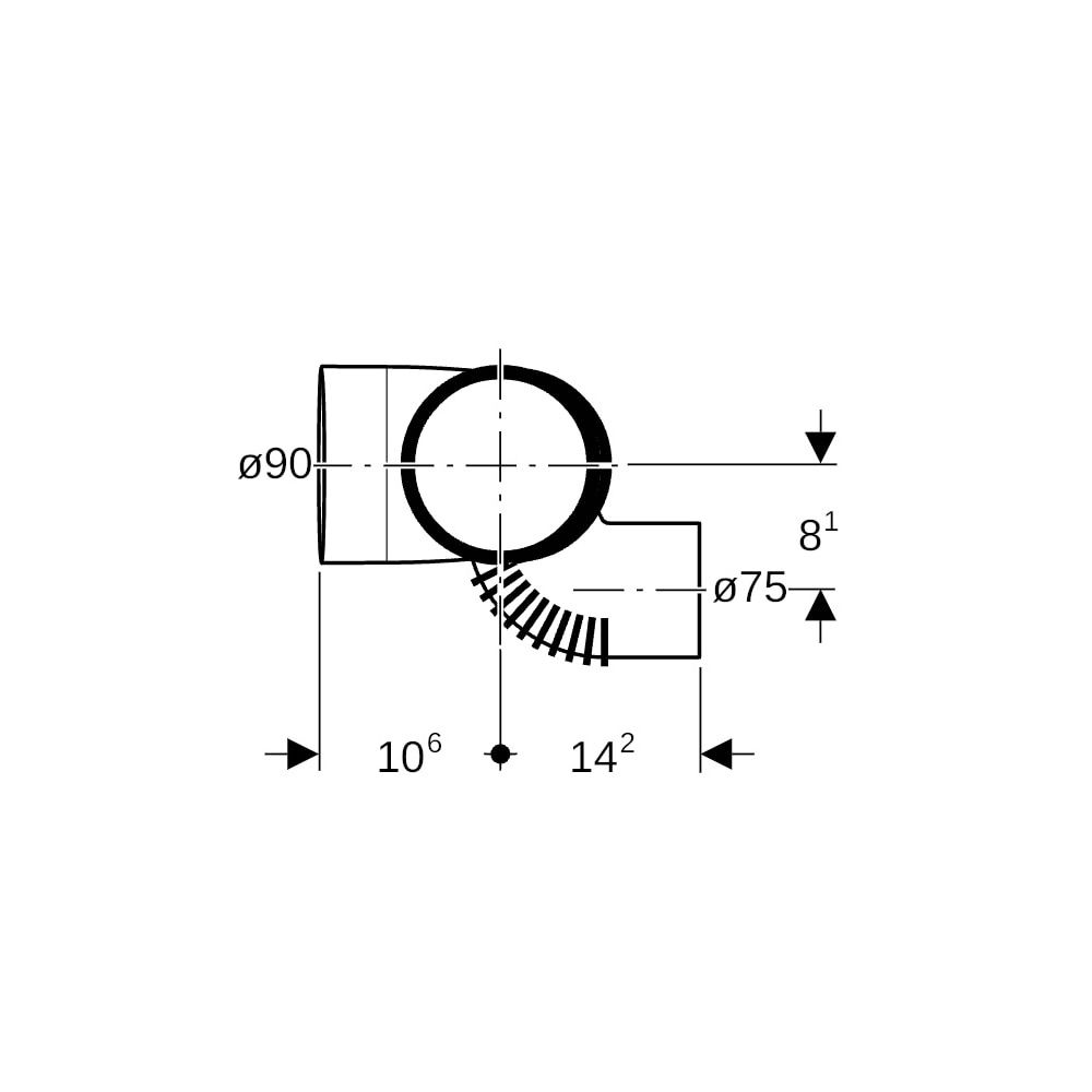 Geberit Silent db20 Schachtbogenabzweig 88,5 Grad links d 90mm, d1 90mm, d2 75mm... GEBERIT-308872141 4025416860877 (Abb. 6)