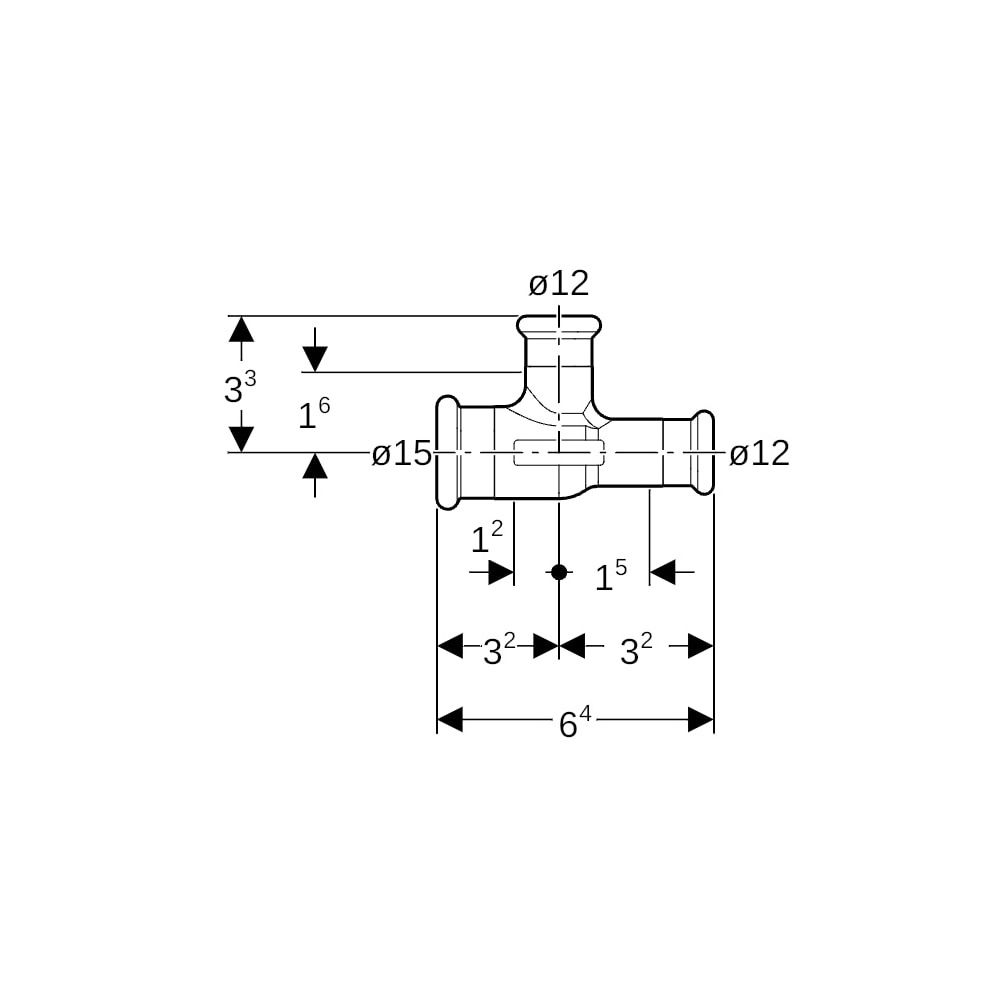 Geberit Mapress T-Stück reduziert CW617N, d 15mm, d1 12mm, d2 12mm... GEBERIT-61191 4024723611912 (Abb. 5)
