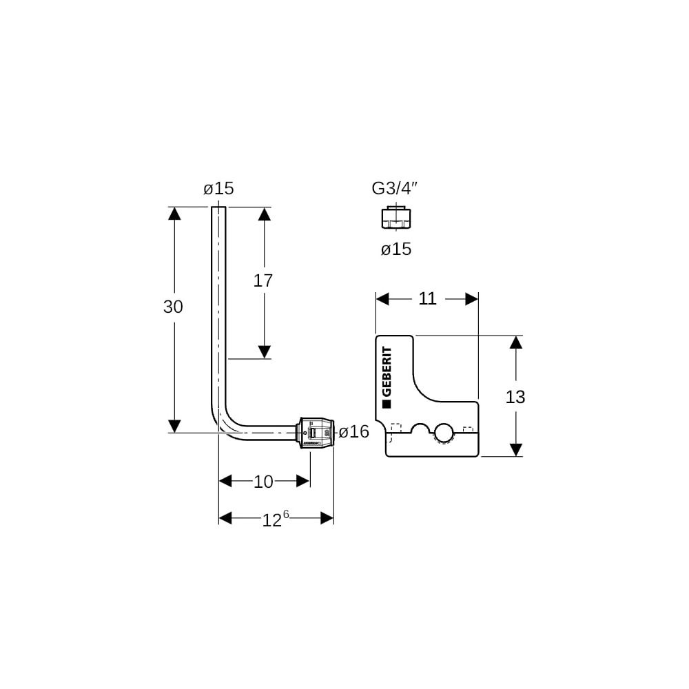 Geberit PushFit Metallrohr-Anschlussbogen 90 Grad mit Dämmbox, Anschlussverschraubun... GEBERIT-650250222 4025410585134 (Abb. 6)
