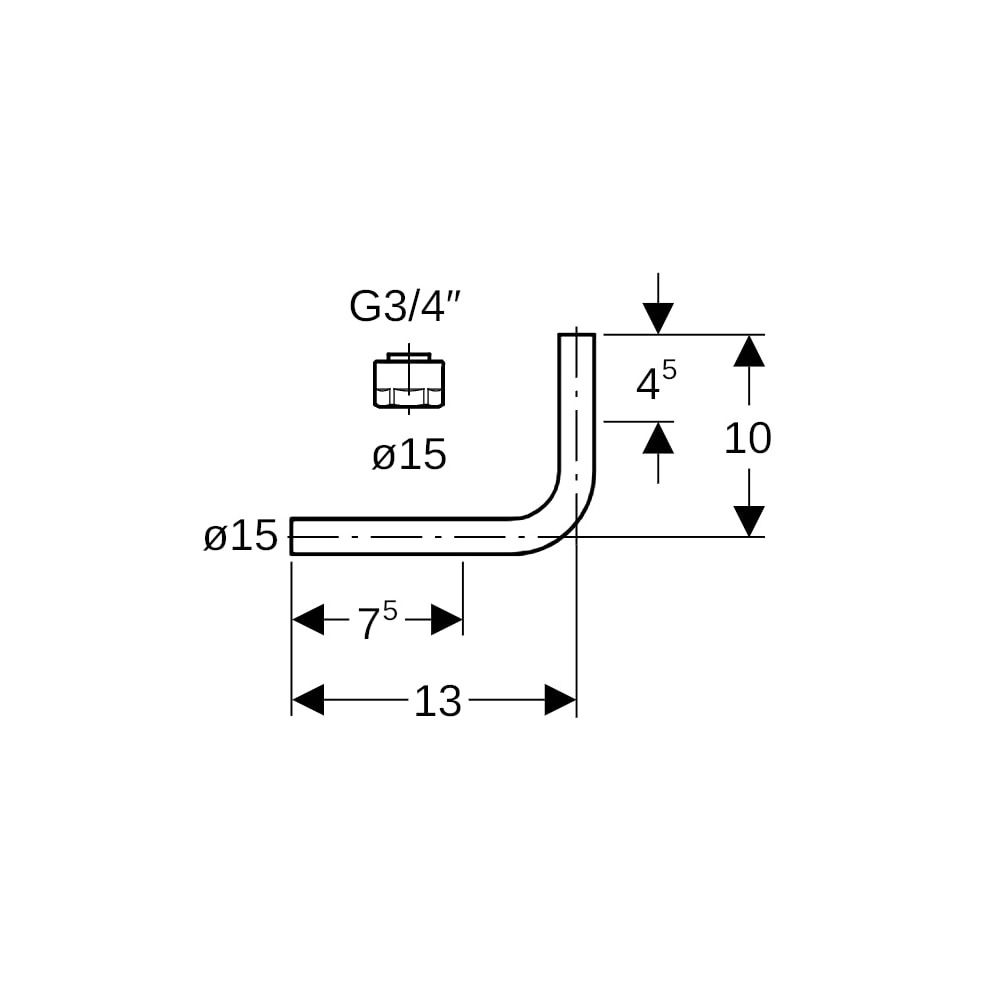 Geberit Metallrohr-Passbogen 90 Grad mit Anschlussverschraubung für Eurokonus CW024A... GEBERIT-611601223 4025410585004 (Abb. 5)