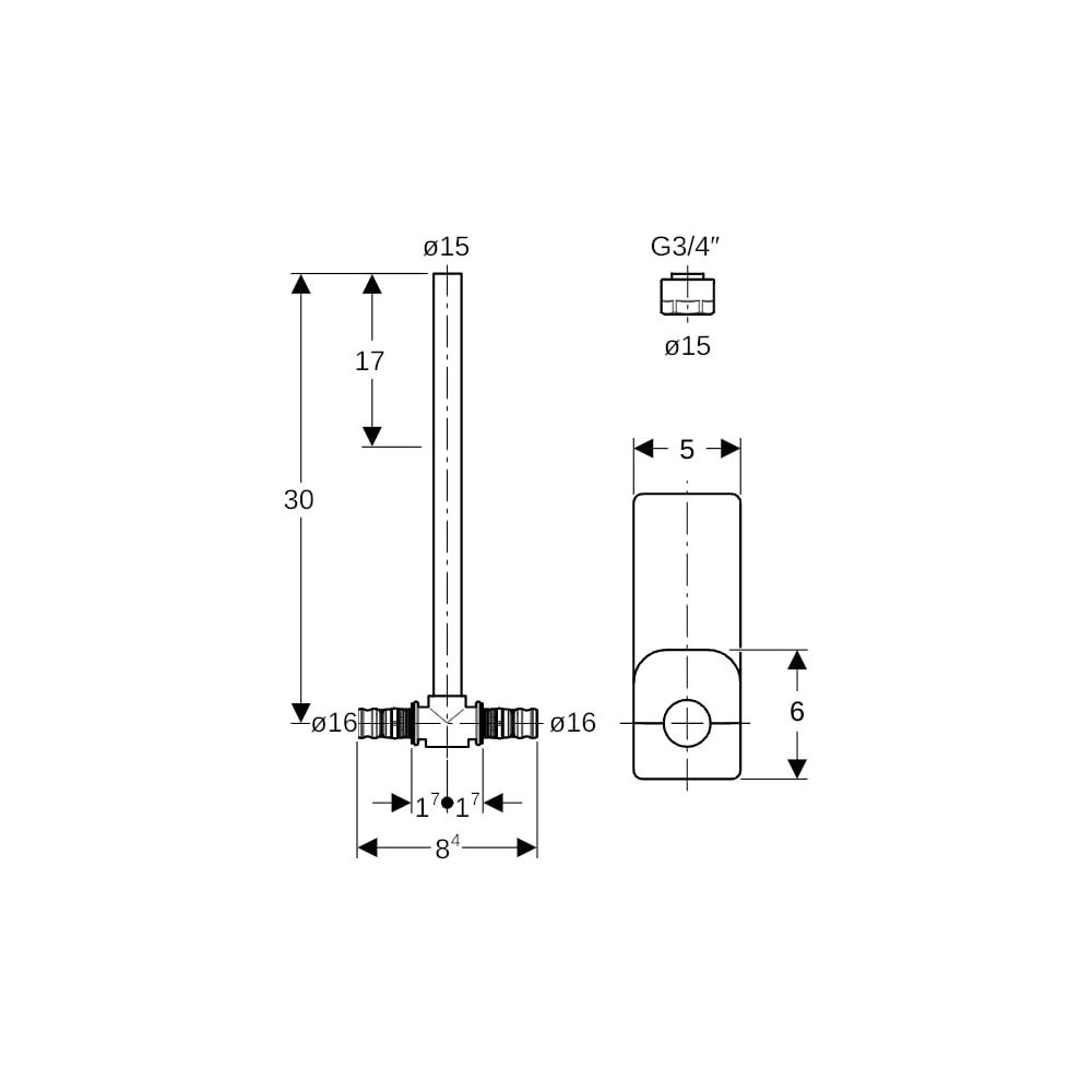 Geberit Mepla Metallrohr-Anschluss-T-Stück mit Dämmbox, Anschlussverschraubung d 16m... GEBERIT-611360227 4025410584687 (Abb. 6)
