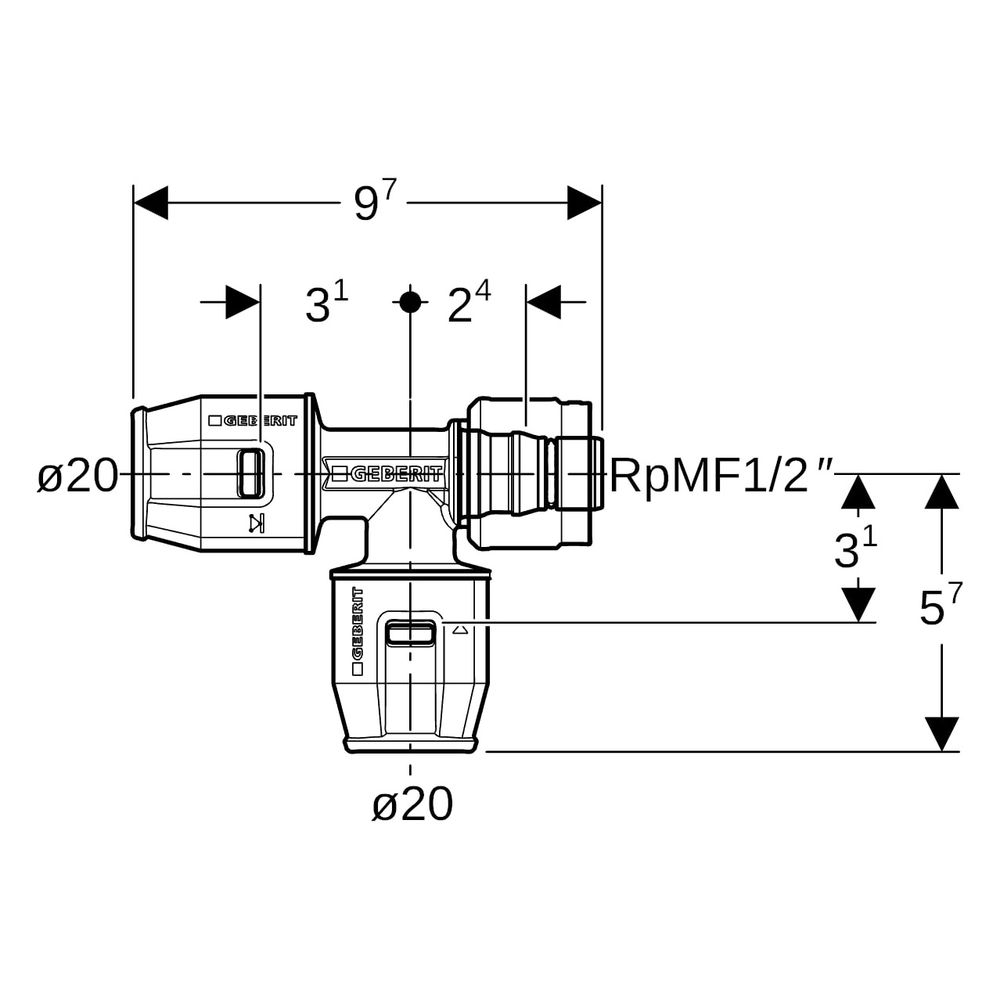 Geberit PushFit Übergangs-T-Stück mit MasterFix, Abzweig, d 20mm, d1 20mm, Rotguss b... GEBERIT-651503001 4025416280873 (Abb. 7)