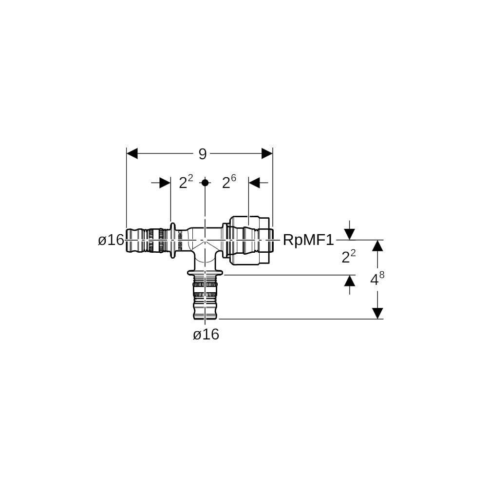 Geberit Mepla Übergangs-T-Stück mit MasterFix, Abzweig PVDF, d 16mm, d1 16mm, RpMF1 ... GEBERIT-621454005 4025416139065 (Abb. 5)