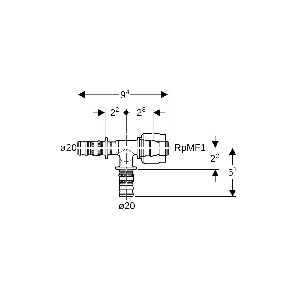 Geberit Mepla Übergangs-T-Stück mit MasterFix, Abzweig PVDF, d 20mm, d1 20mm, RpMF1 ... GEBERIT-622454005 4025416222576 (Abb. 5)