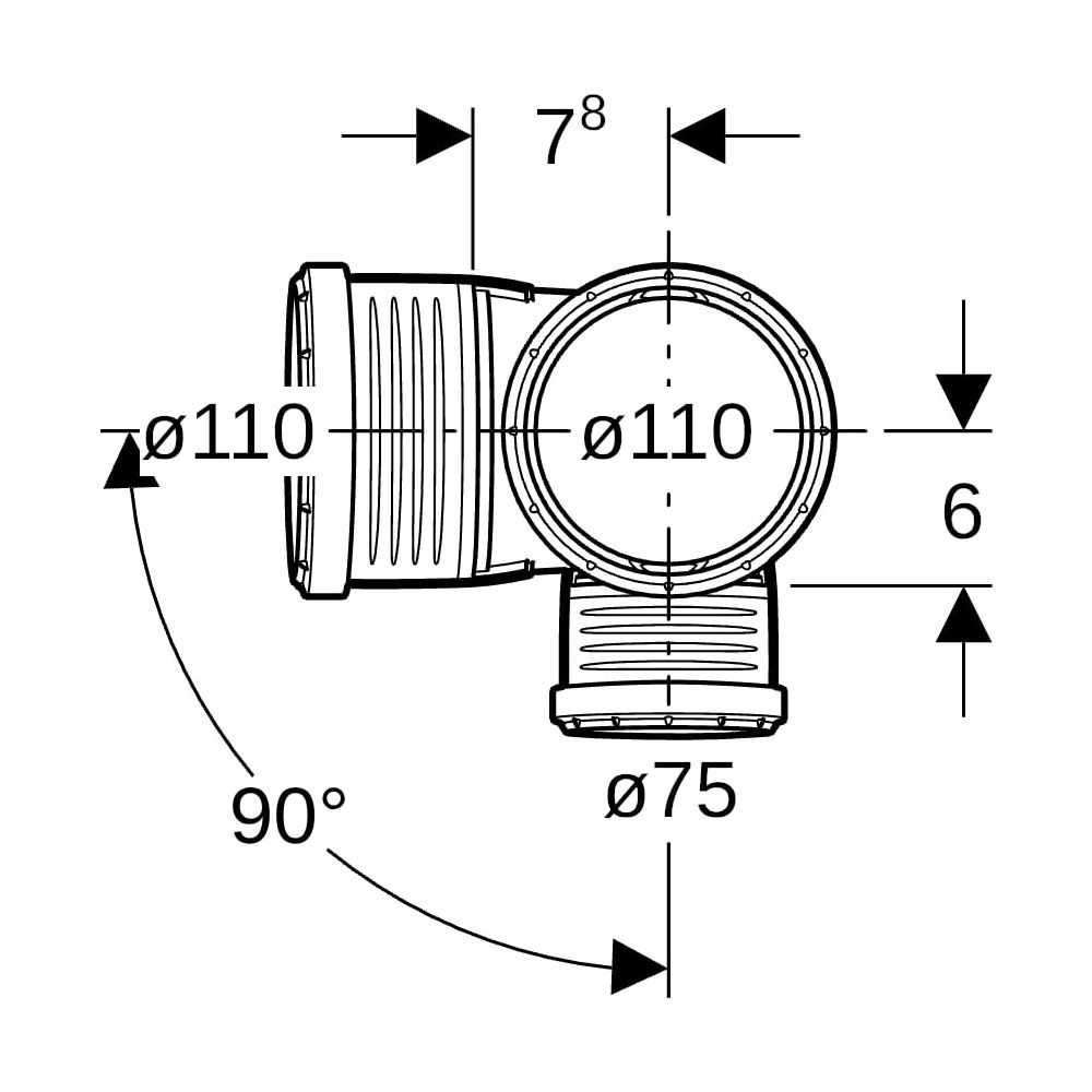 Geberit Silent-PP Kombibogeneckabzweig 87,5 Grad rechts D 110mm, D1 110mm, D2 75mm... GEBERIT-390560141 4025416200017 (Abb. 9)