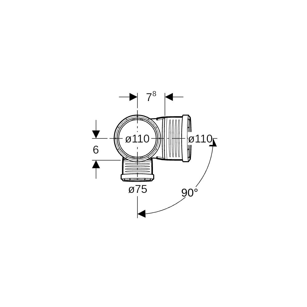 Geberit Silent-PP Kombibogeneckabzweig 87,5 Grad links d 110mm, d1 110mm, d2 75mm... GEBERIT-390561141 4025416200338 (Abb. 6)