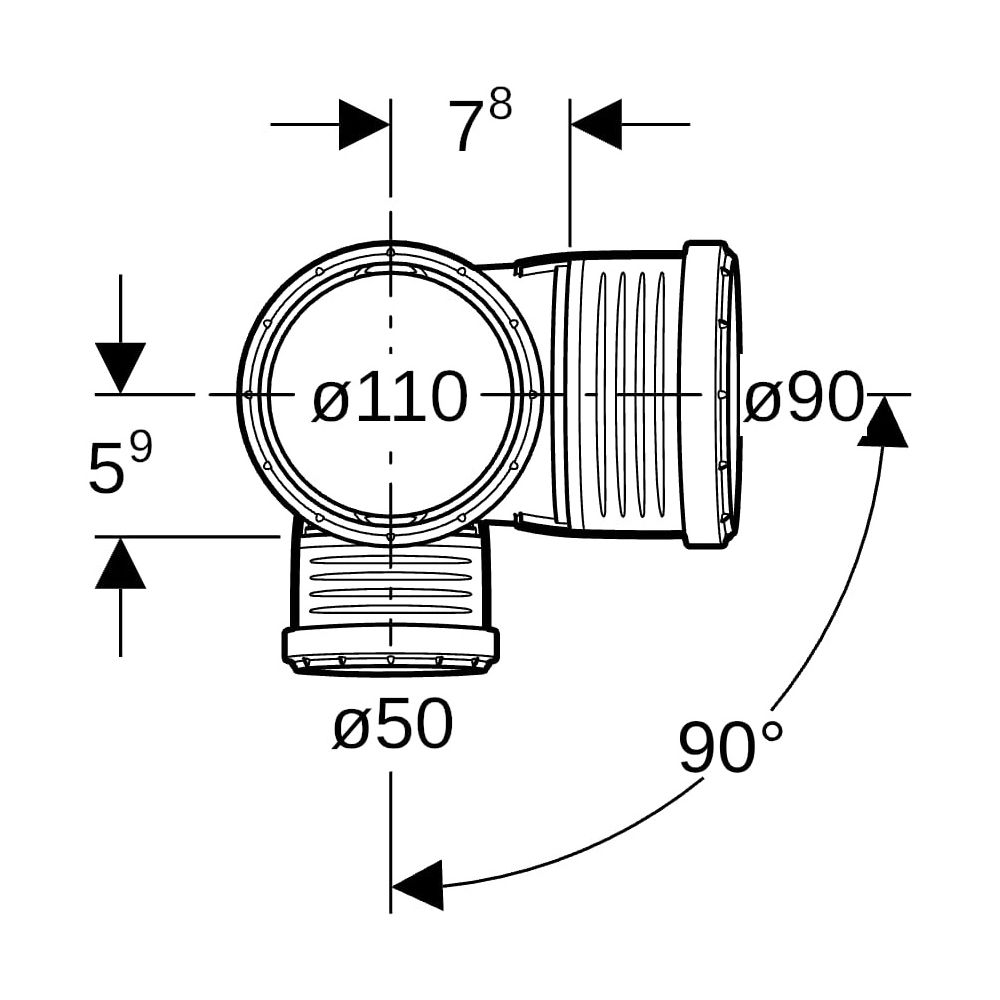 Geberit Silent-PP Kombibogeneckabzweig 87,5 Grad links D 110mm, D1 90mm, D2 50mm... GEBERIT-390570141 4025416296263 (Abb. 9)