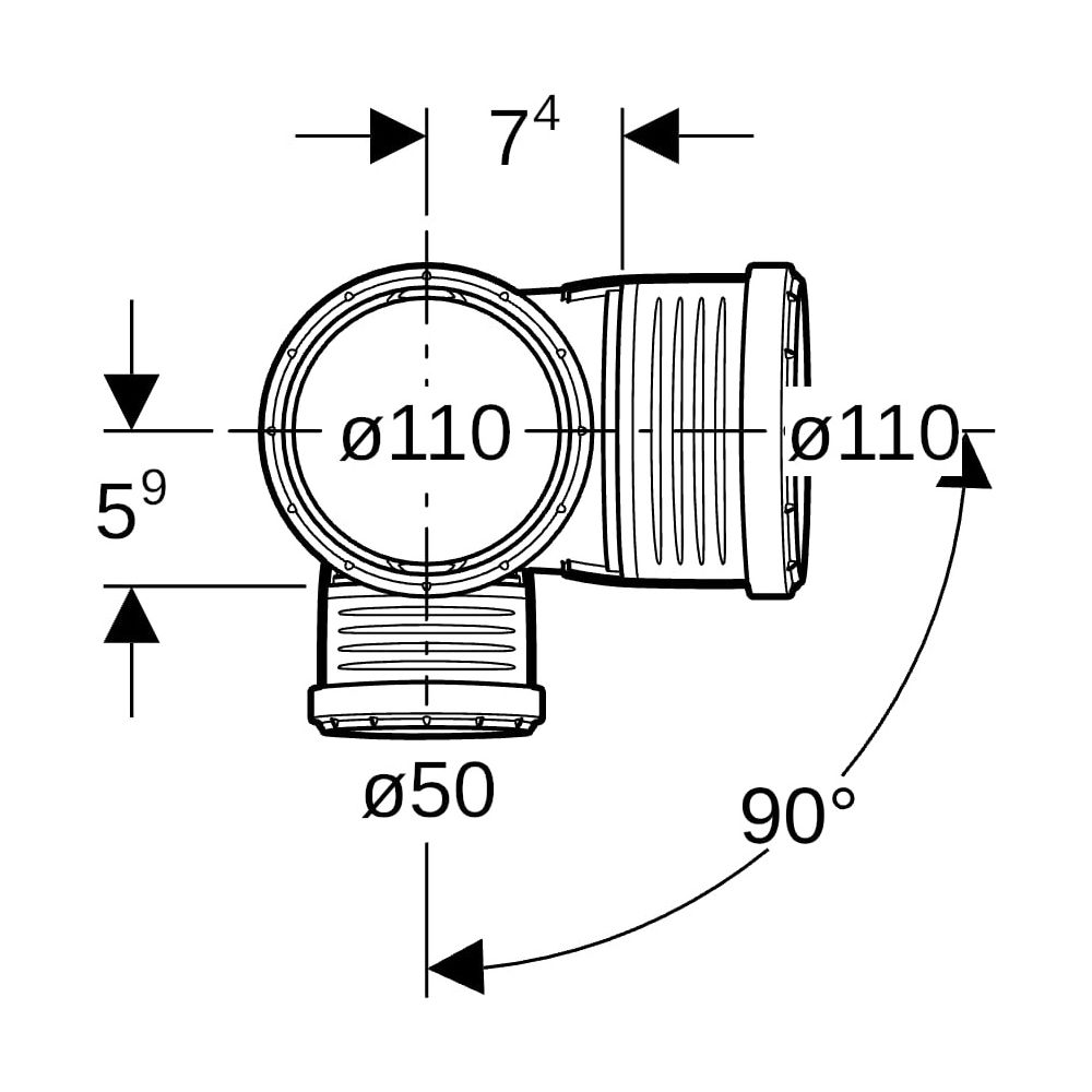 Geberit Silent-PP Kombibogeneckabzweig 87,5 Grad links, D 110mm, D1 110mm, D2 50mm... GEBERIT-390578141 4025416296300 (Abb. 9)