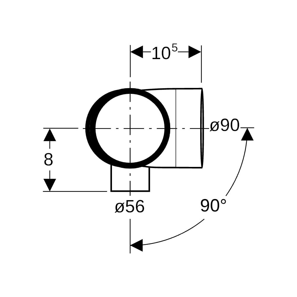 Geberit Silent db20 Kombibogeneckabzweig 88,5 Grad links D 90mm, D1 90mm, D2 56mm... GEBERIT-308817141 4025416296423 (Abb. 8)