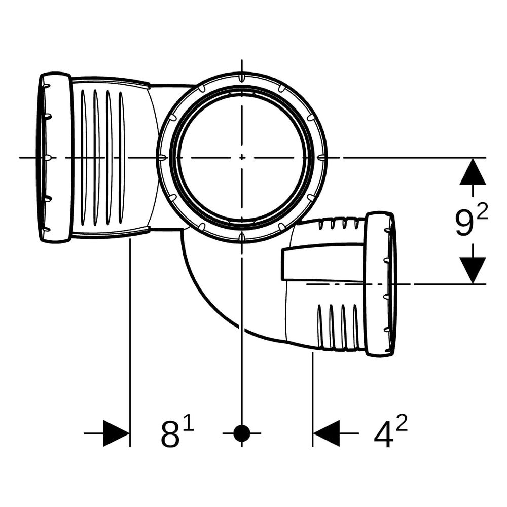 Geberit Silent-Pro Schachtbogenabzweig 87,5 Grad links D 110mm, D1 75mm, D2 90mm... GEBERIT-393554141 4025416456261 (Abb. 9)