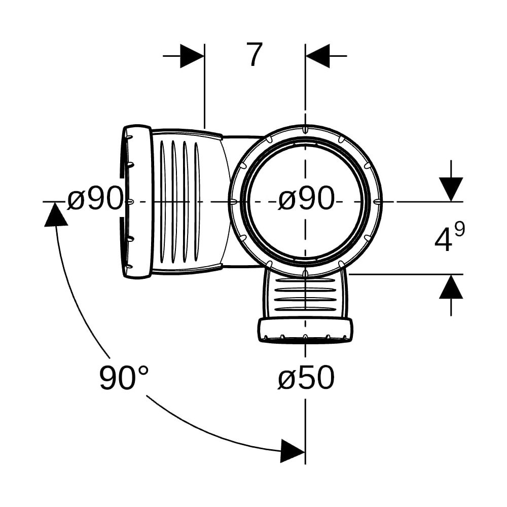 Geberit Silent-Pro Kombibogeneckabzweig 87,5 Grad rechts D 90mm, D1 90mm, D2 50mm... GEBERIT-393462141 4025416460664 (Abb. 9)
