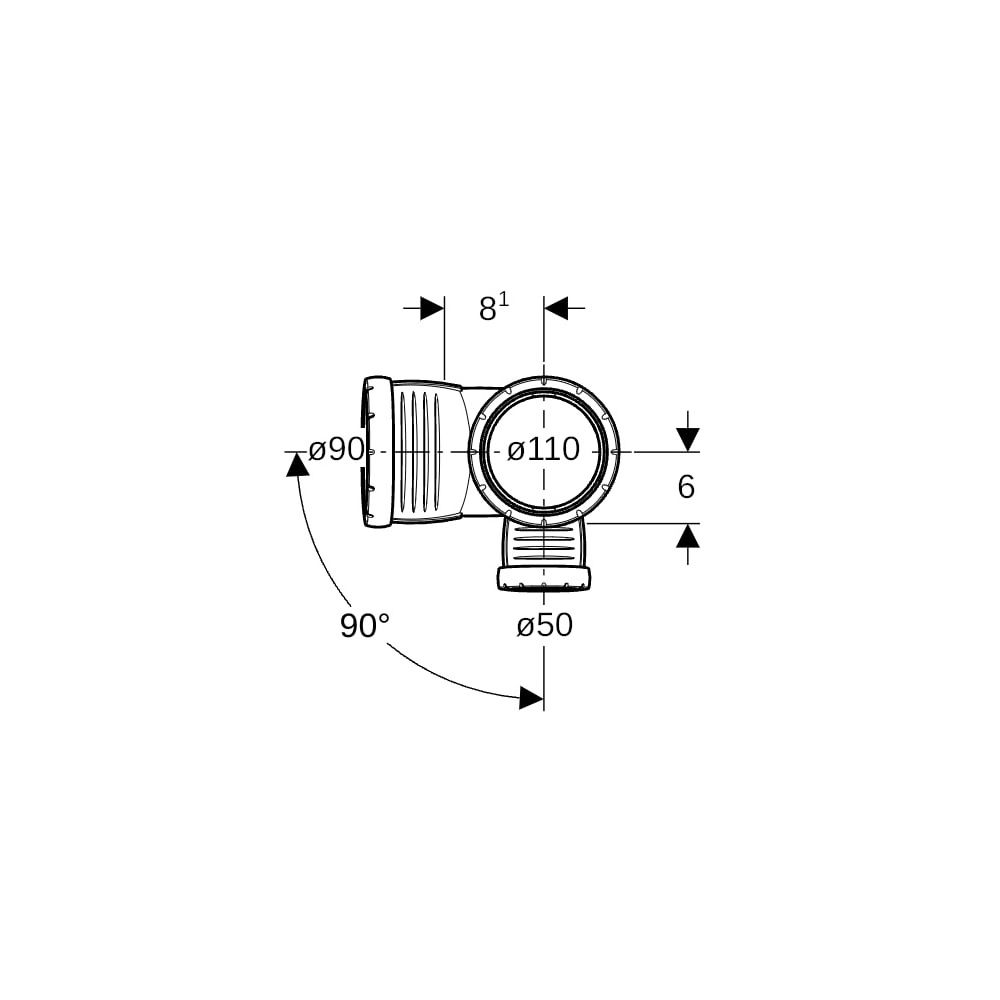 Geberit Silent-Pro Kombibogeneckabzweig 87,5 Grad rechts d 110mm, d1 90mm, d2 50mm... GEBERIT-393562141 4025416461241 (Abb. 6)