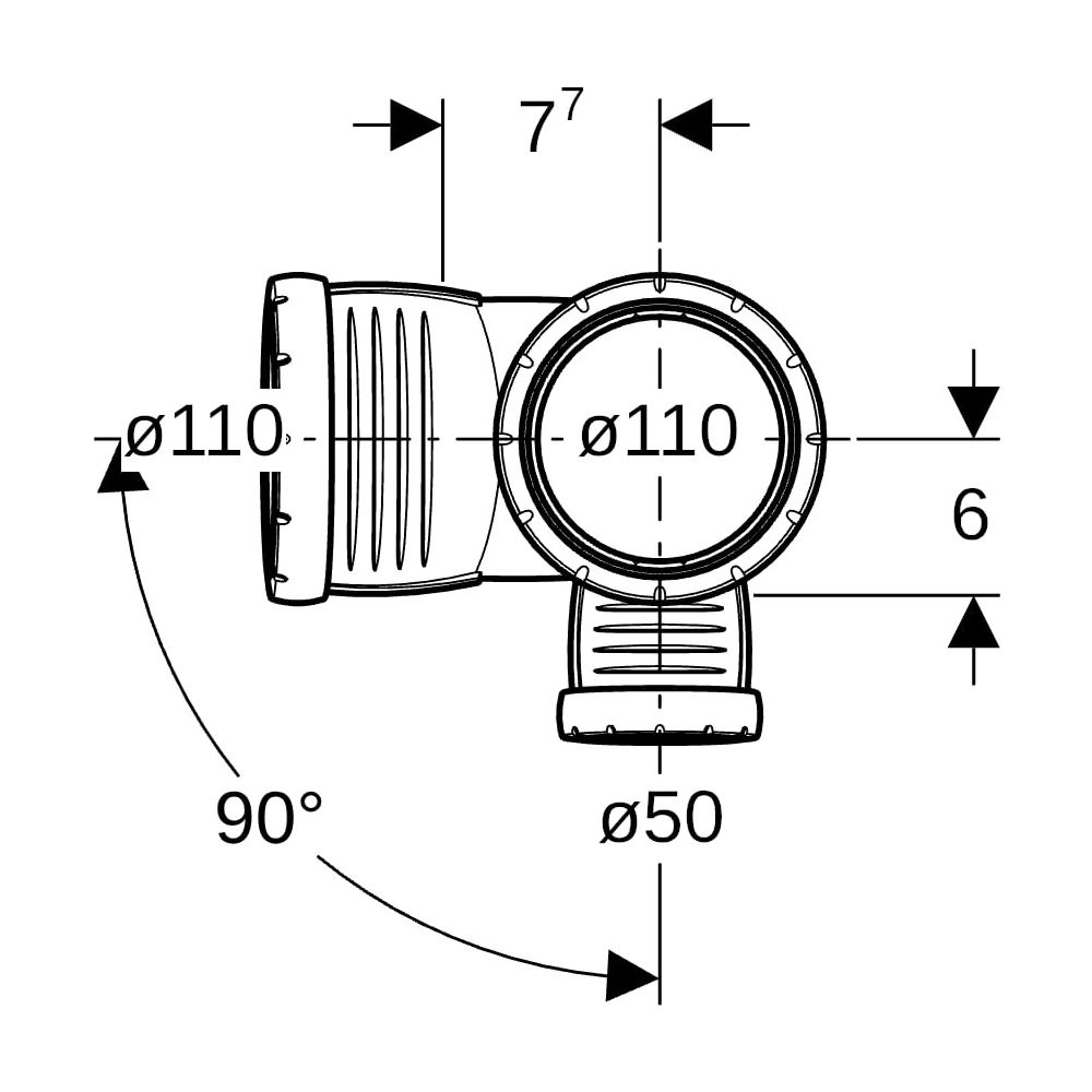 Geberit Silent-Pro Kombibogeneckabzweig 87,5 Grad rechts D 110mm, D1 110mm, D2 50mm... GEBERIT-393565141 4025416461449 (Abb. 9)