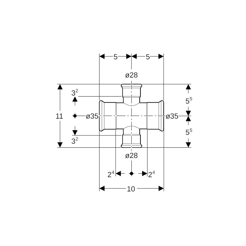 Geberit Mapress C-Stahl Kreuzstück reduziert, d 35mm, d1 28mm... GEBERIT-21120 4024723211204 (Abb. 5)