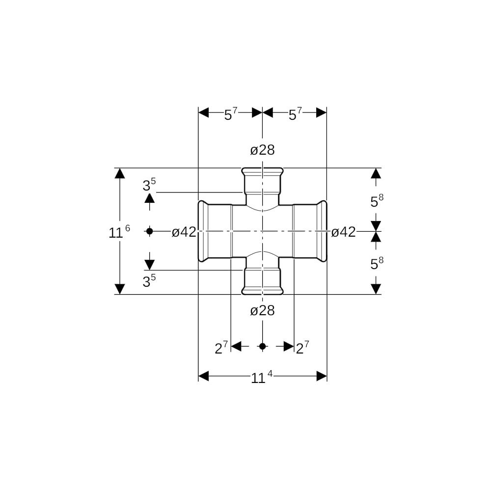 Geberit Mapress C-Stahl Kreuzstück reduziert, d 42mm, d1 28mm... GEBERIT-21121 4024723211211 (Abb. 5)