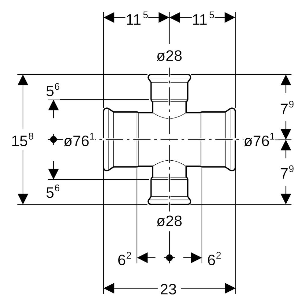 Geberit Mapress C-Stahl Kreuzstück, 90 Grad, 76,1x28mm, Stahl, Verzinkt... GEBERIT-21127 4024723211273 (Abb. 7)
