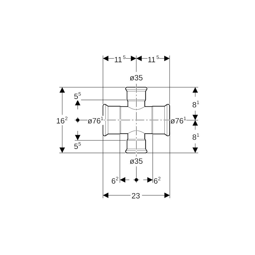 Geberit Mapress C-Stahl Kreuzstück reduziert, d 76,1mm, d1 35mm... GEBERIT-21128 4024723211280 (Abb. 5)