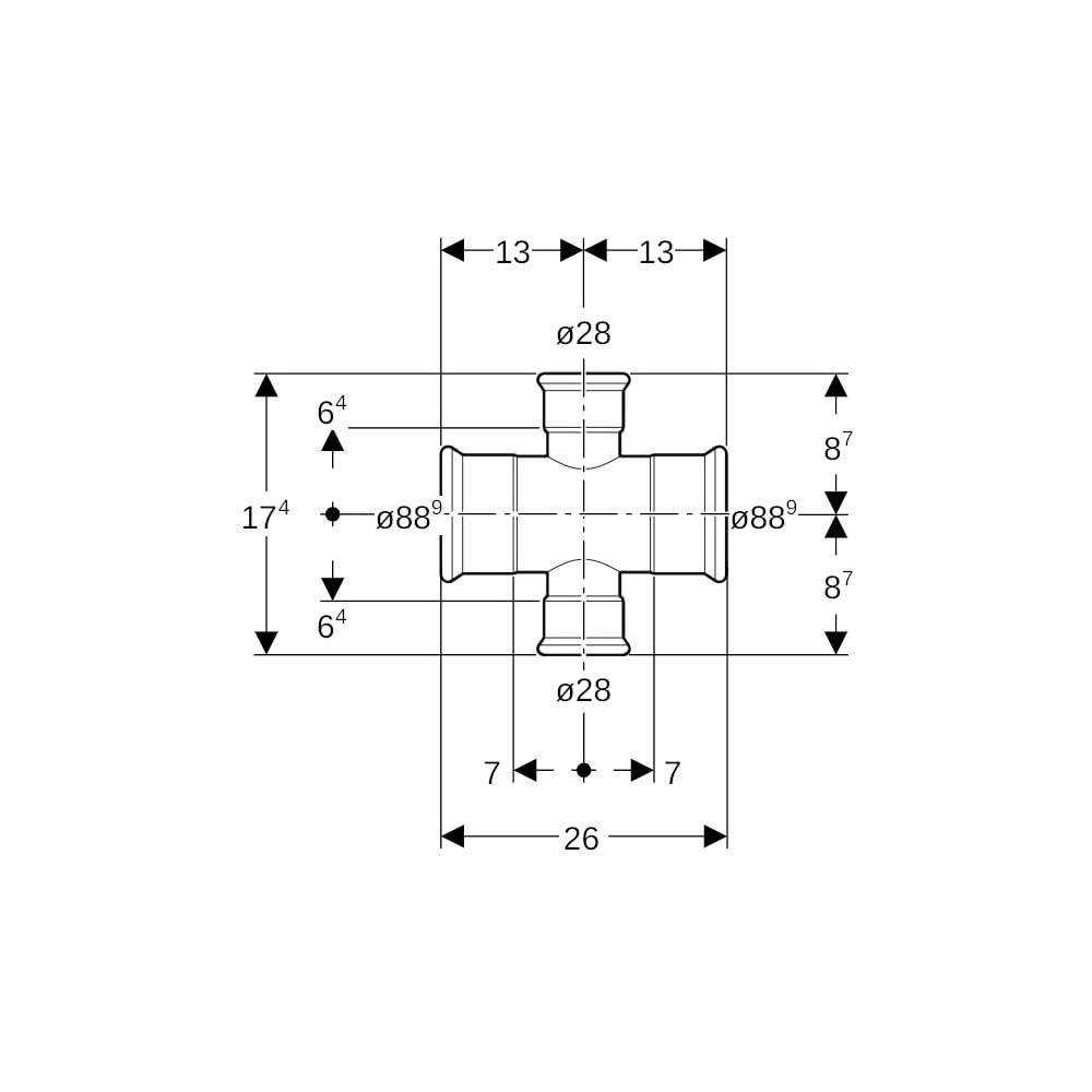 Geberit Mapress C-Stahl Kreuzstück reduziert, d 88,9mm, d1 28mm... GEBERIT-21130 4024723211303 (Abb. 5)