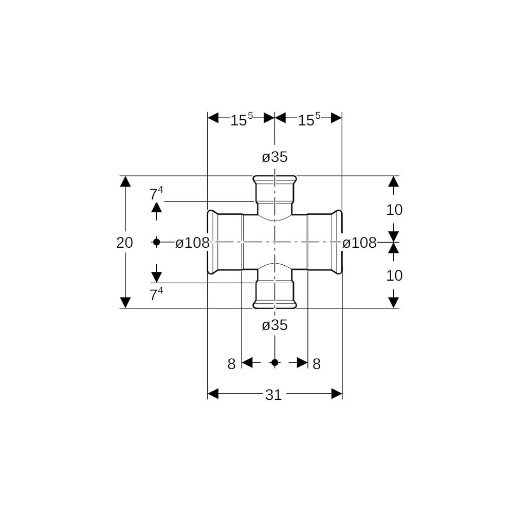 Geberit Mapress C-Stahl Kreuzstück reduziert, d 108mm, d1 35mm... GEBERIT-21134 4024723211341 (Abb. 5)