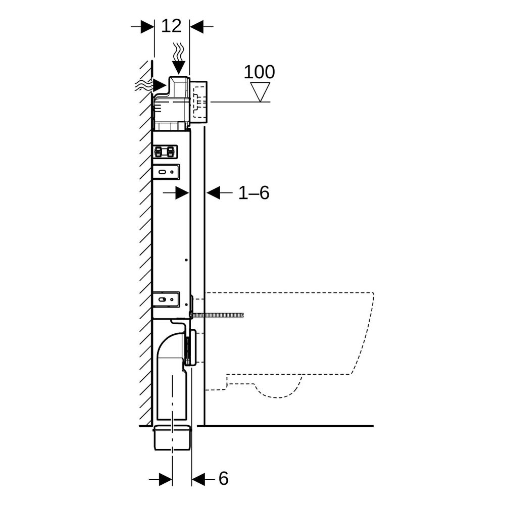 Geberit KombifixBasic Element für Wand-WC 108cm, mit Delta Unterputzspülkasten 12cm... GEBERIT-110100001 4025416799856 (Abb. 17)