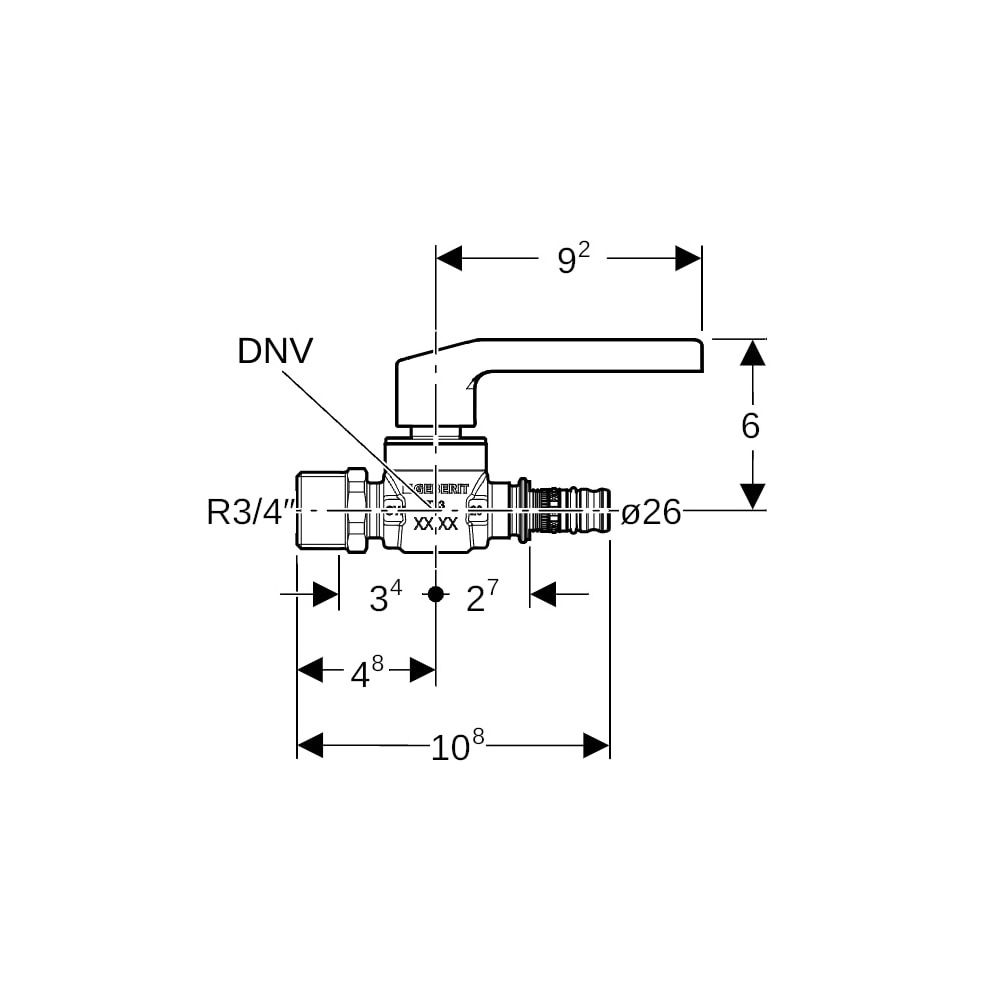 Geberit Mepla Kugelhahn mit Außengewinde, Betätigungshebel, d 26mm, R 3/4″, PN 10 ba... GEBERIT-603023002 4025410737427 (Abb. 5)