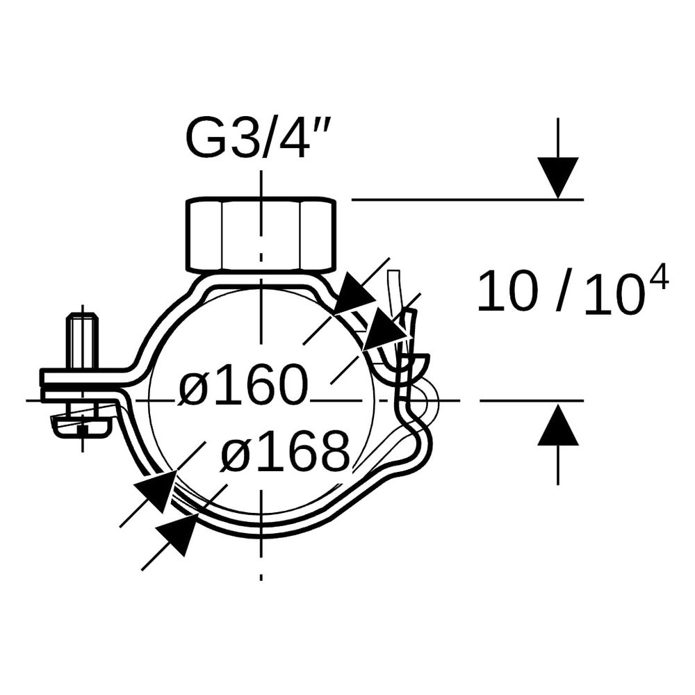 Geberit Rohrschelle mit Gewindemuffe G 3/4", verstellbar ID 160mm, DN 150, di1 168mm... GEBERIT-369842001 4025410752529 (Abb. 6)
