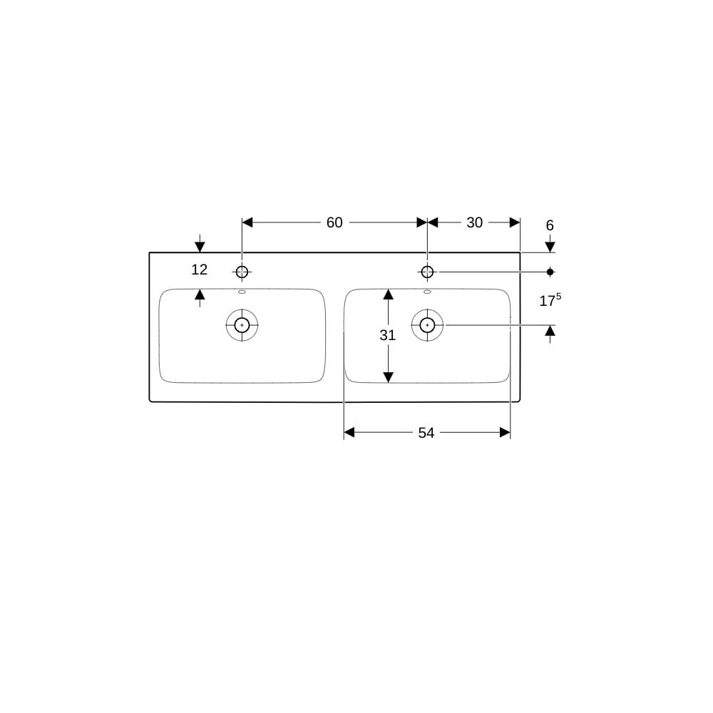 Geberit iCon Doppelwaschtisch, Breite 120cm, Tiefe 48,5cm, Hahnloch mittig, Überlauf... GEBERIT-124120000 4022009304398 (Abb. 7)