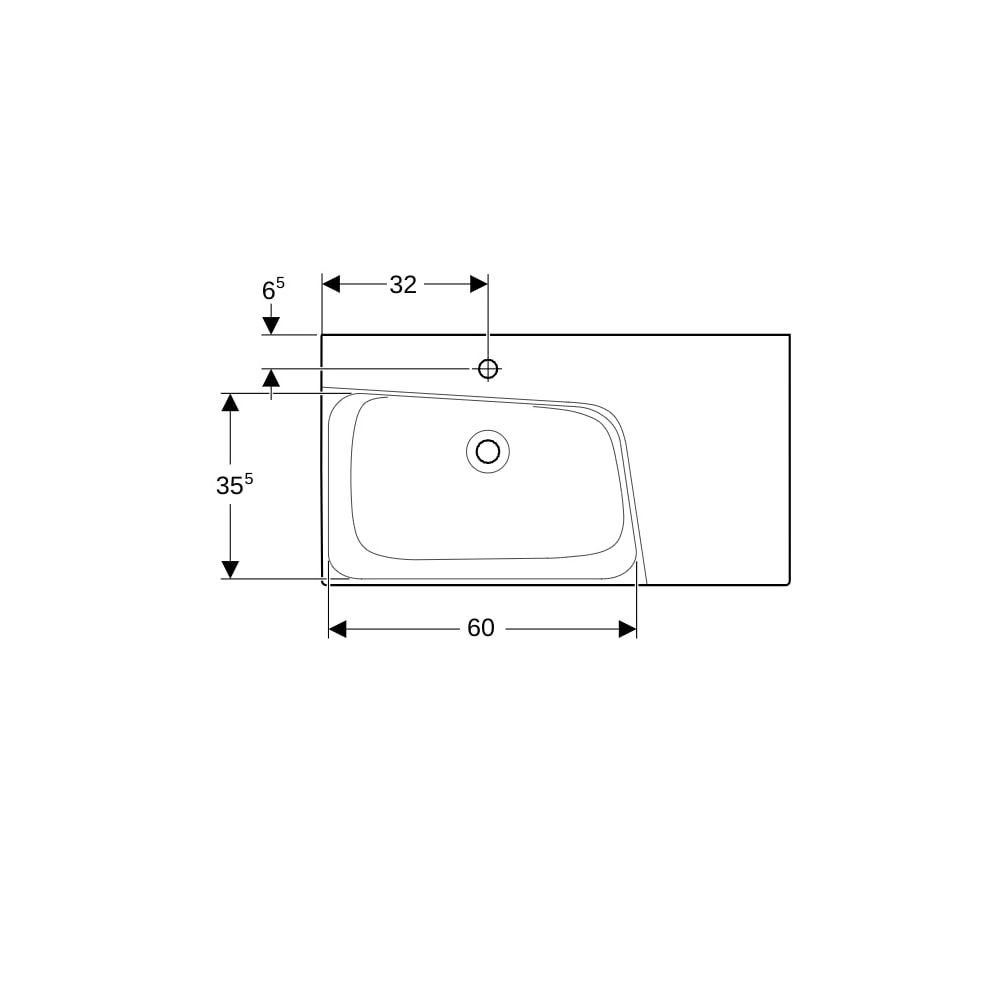 Geberit Xeno2 Waschtisch, Ablagefläche rechts, Breite 90cm, Tiefe 48cm, Hahnloch mit... GEBERIT-500533011 4025416605492 (Abb. 7)