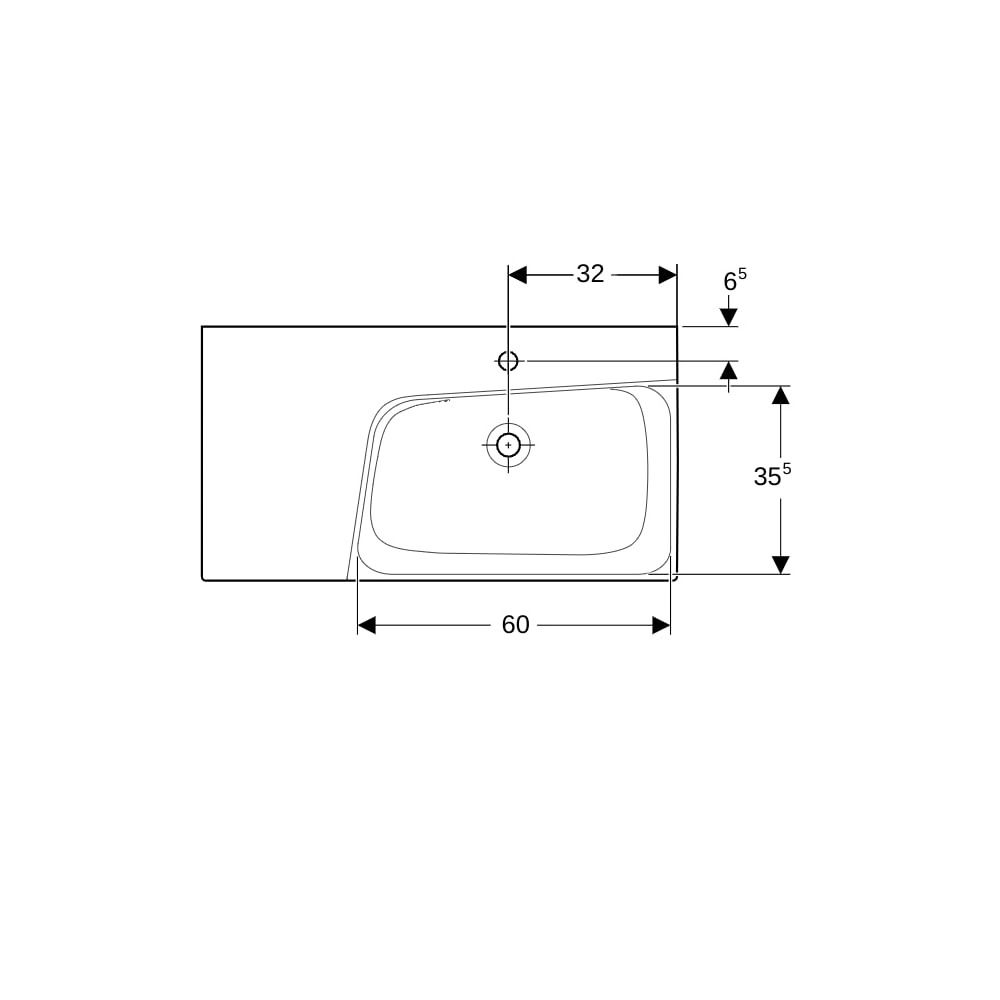 Geberit Xeno2 Waschtisch, Ablagefläche links, Breite 90cm, Tiefe 48cm, Hahnloch mitt... GEBERIT-500535011 4025416605546 (Abb. 7)