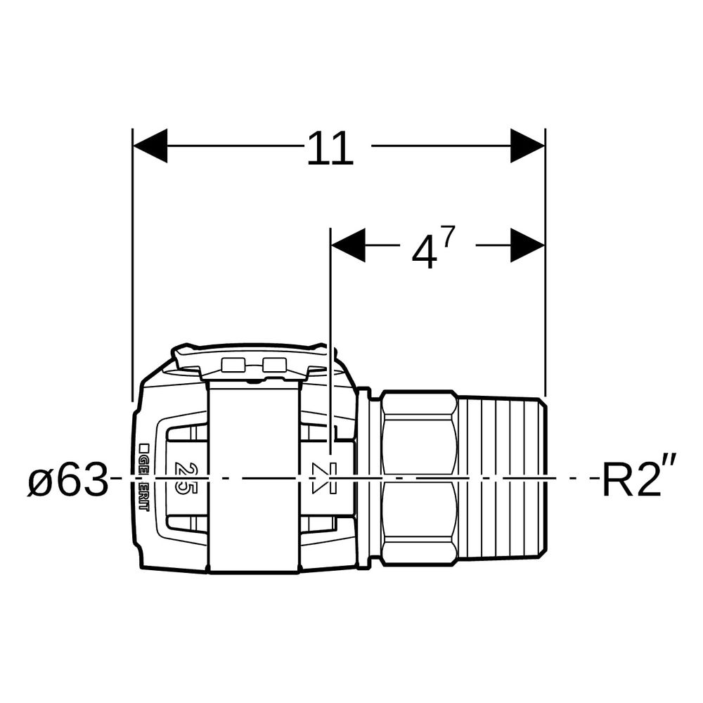 Geberit FlowFit Übergang mit Außengewinde D 63mm, R 2", Edelstahl 1.4401... GEBERIT-619705001 4025416602811 (Abb. 6)