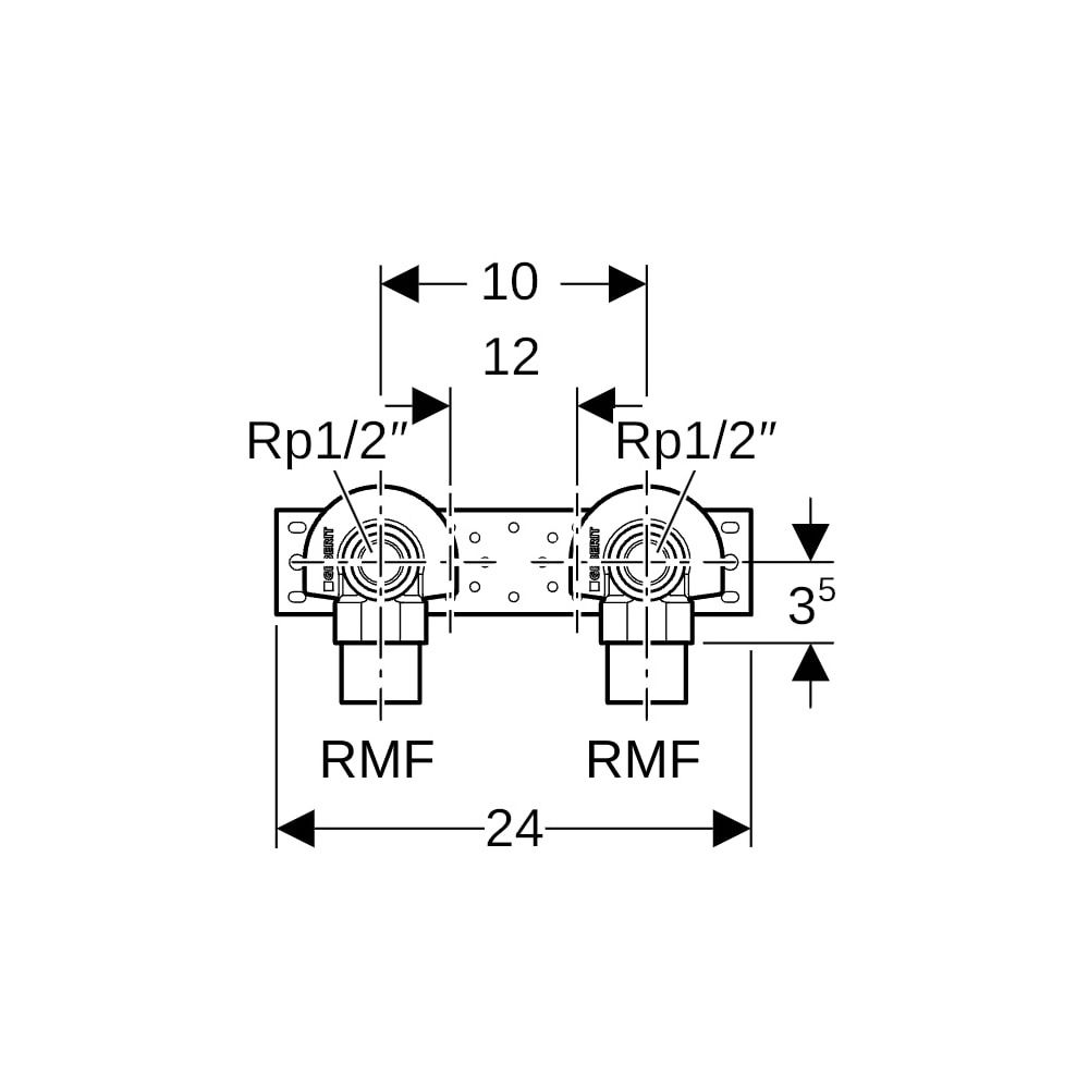 Geberit Anschlusswinkel 90 Grad mit Außengewinde MF 1/2", vormontiert, zweifach AD 1... GEBERIT-632863002 4025410760111 (Abb. 7)