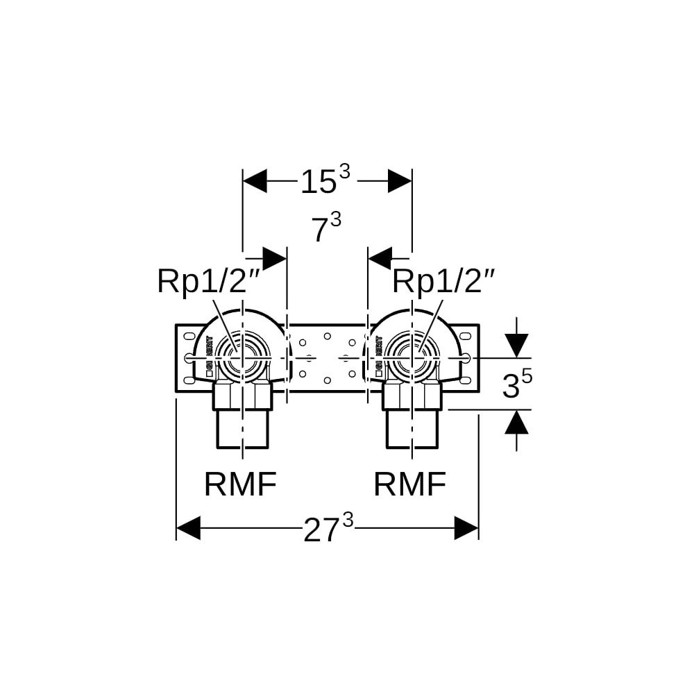 Geberit Anschlusswinkel 90 Grad mit Außengewinde MF 1/2", vormontiert, zweifach AD 1... GEBERIT-632865002 4025410760128 (Abb. 7)