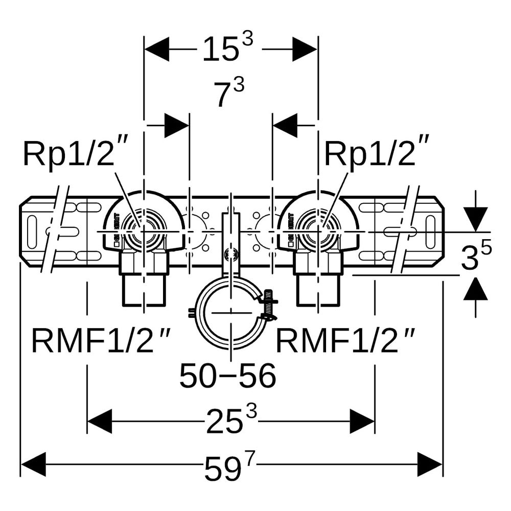 Geberit Anschlusswinkel 90 Grad mit Außengewinde MF 1/2" vorm. 2x Ablaufrohrs. RMF ... GEBERIT-632871002 4025410760227 (Abb. 11)