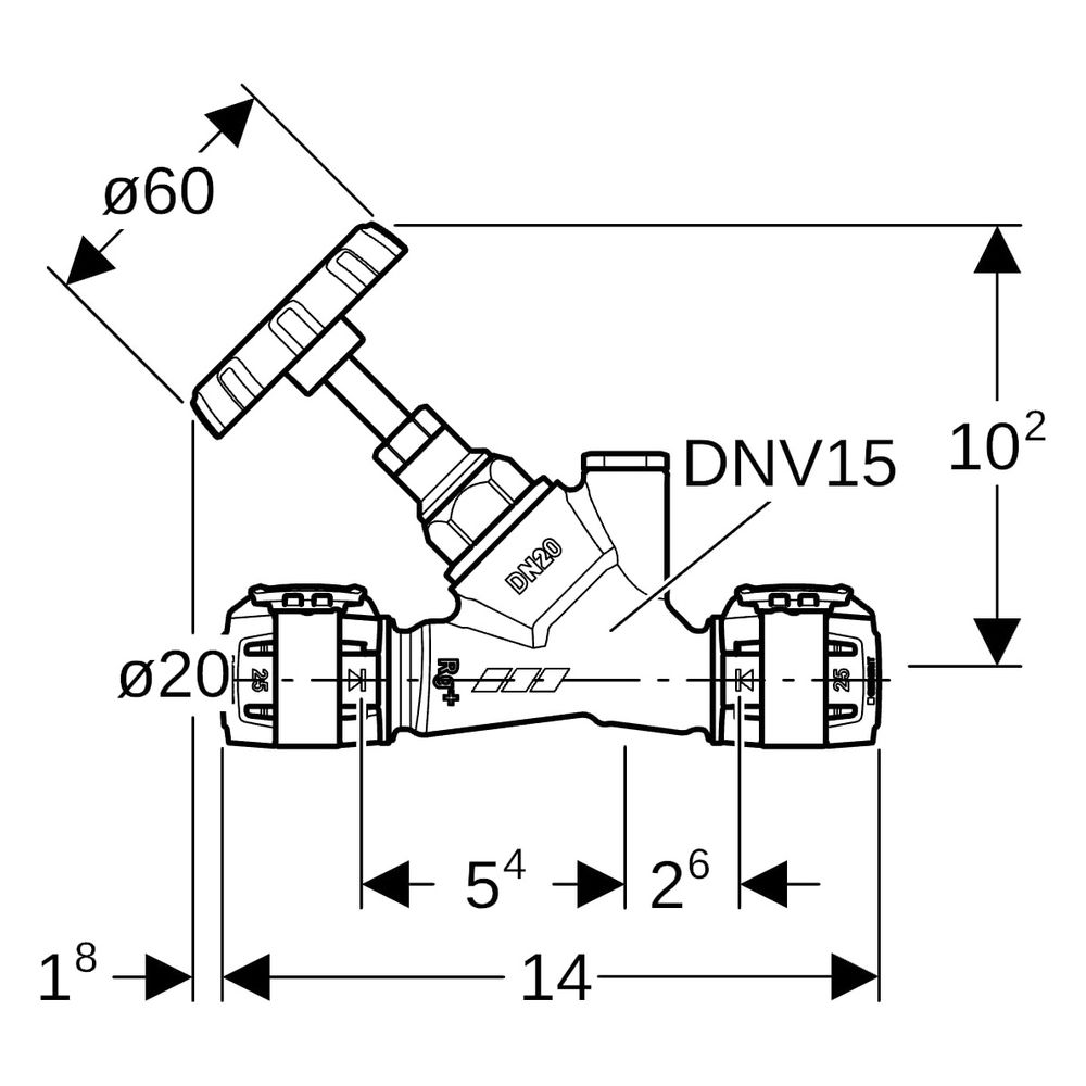 Geberit FlowFit Schrägsitz-Absperrventil, DN 15, 20mm, Rotguss, 619831001... GEBERIT-619831001 4025416603634 (Abb. 7)