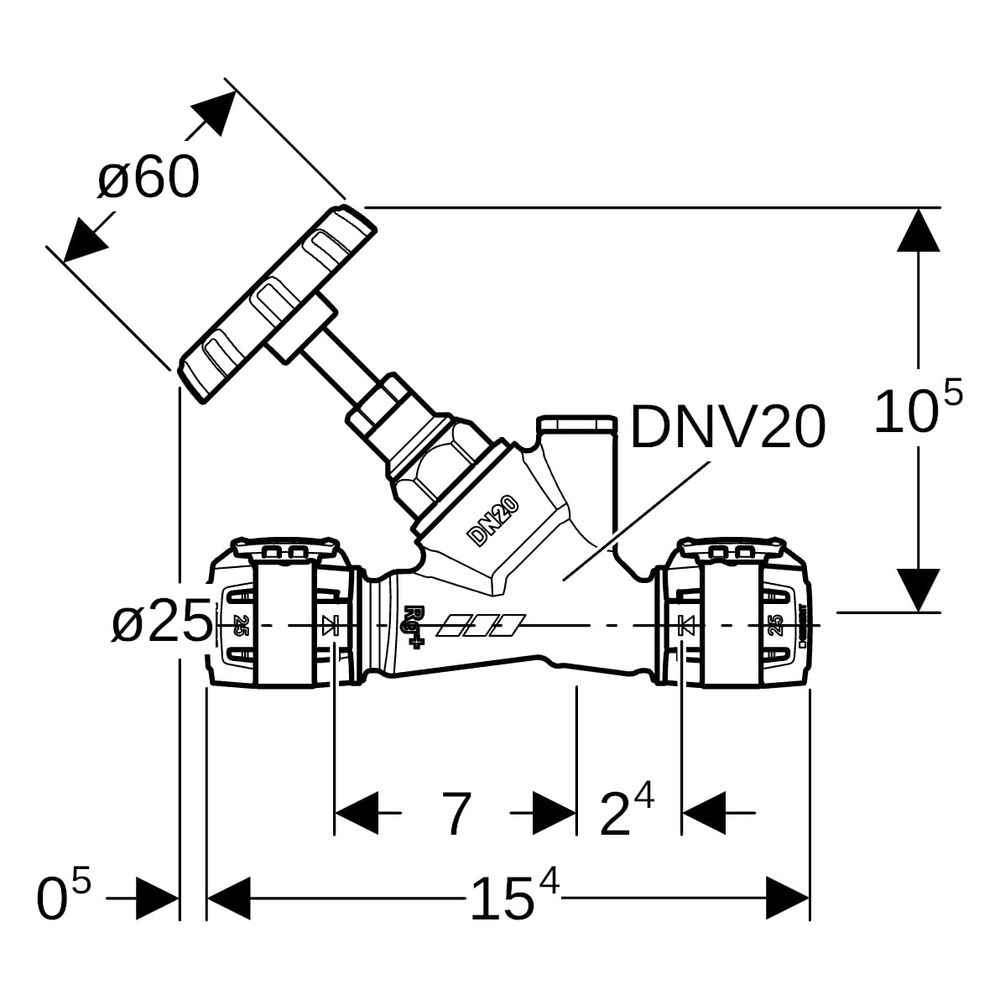 Geberit FlowFit Schrägsitz-Absperrventil, DN 20, 25mm, CuSn4Zn2PS, 619832001... GEBERIT-619832001 4025416603658 (Abb. 7)