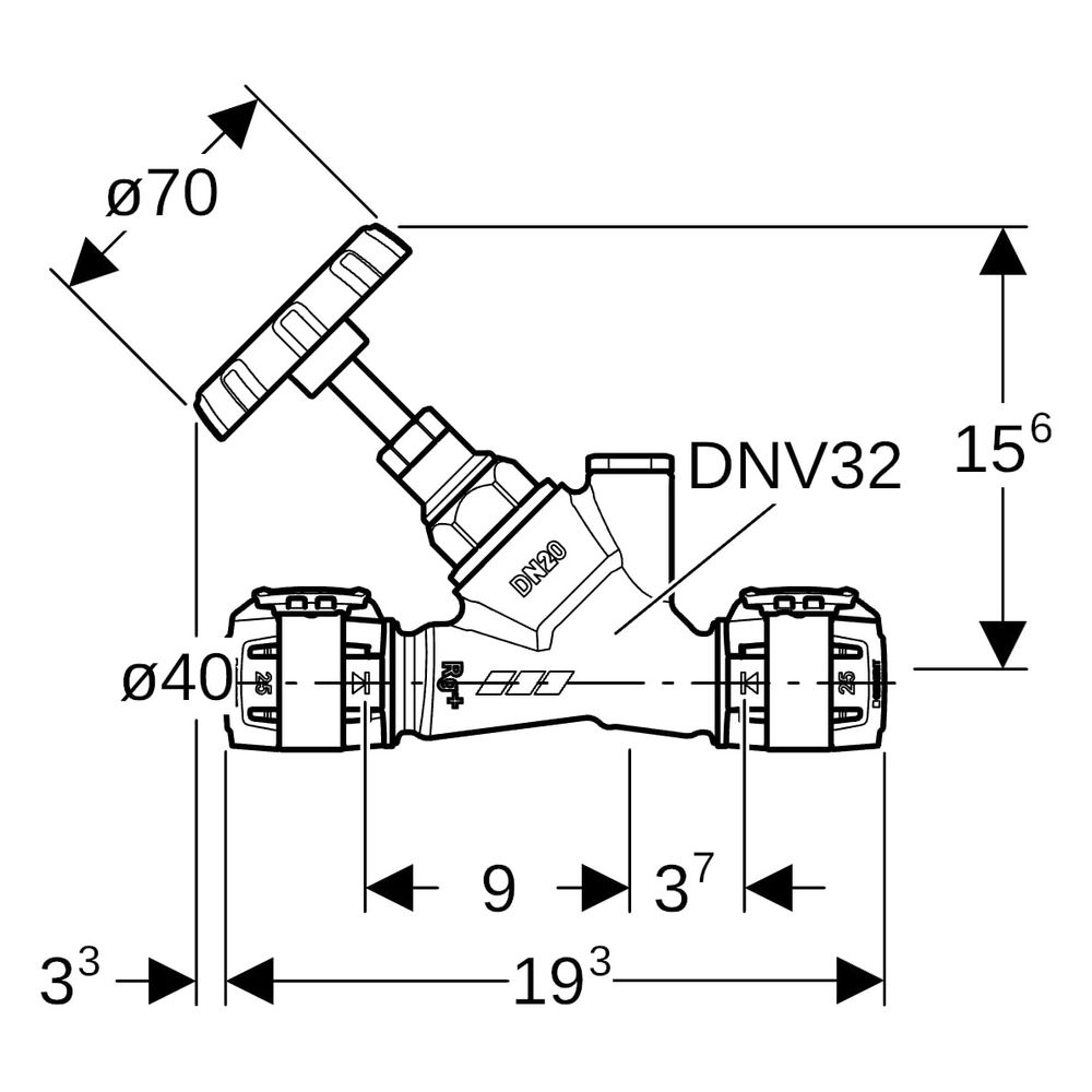 Geberit Schrägsitz-Absperrventil FlowFit, DN 32, 40mm, CuSn4Zn2PS, 619834001... GEBERIT-619834001 4025416603672 (Abb. 7)