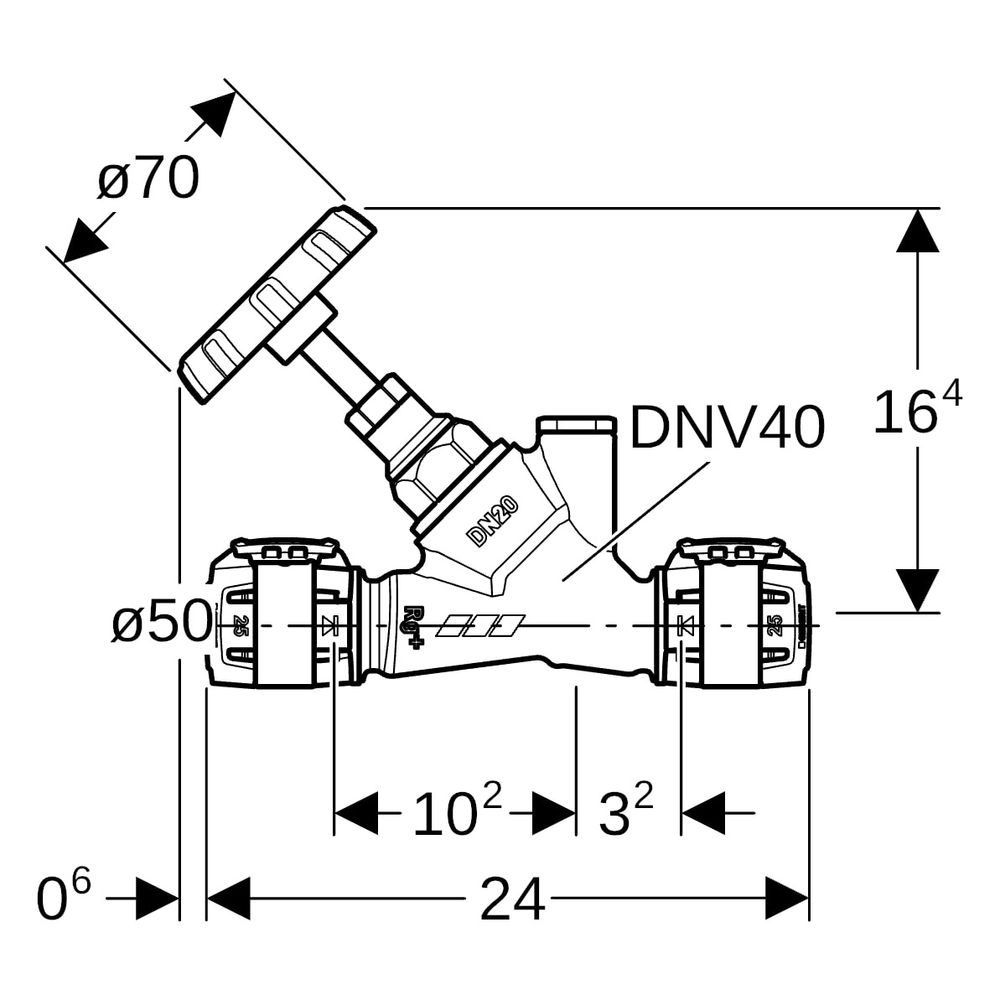 Geberit Schrägsitz-Absperrventil FlowFit, DN 40, 50mm, CuSn4Zn2PS, 619835001... GEBERIT-619835001 4025416603696 (Abb. 7)